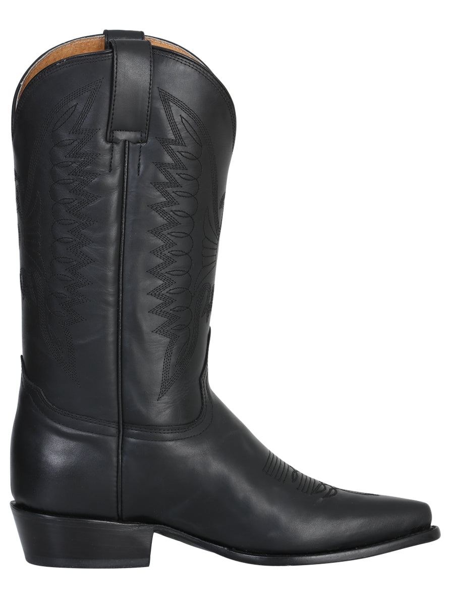 Men's Pointed Toe Leather Cowboy Boots - Made in Mexico - Black 135