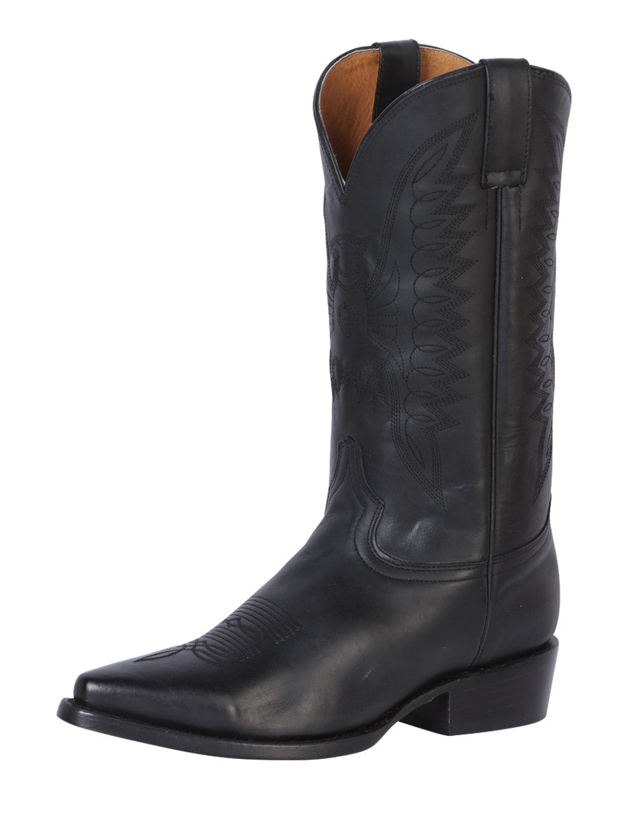Men's Pointed Toe Leather Cowboy Boots - Made in Mexico - Black 135