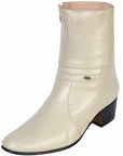 El Besserro Men's Goat Leather Charro Ankle Dress Boot- Bone White 