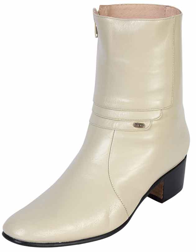 El Besserro Men's Goat Leather Charro Ankle Dress Boot- Bone White 