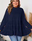 Plus Size Solid Ruffle Tiered Ribbed Crewneck Top