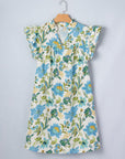 Floral Ruffle Short Sleeve V-Neck Mini Dress