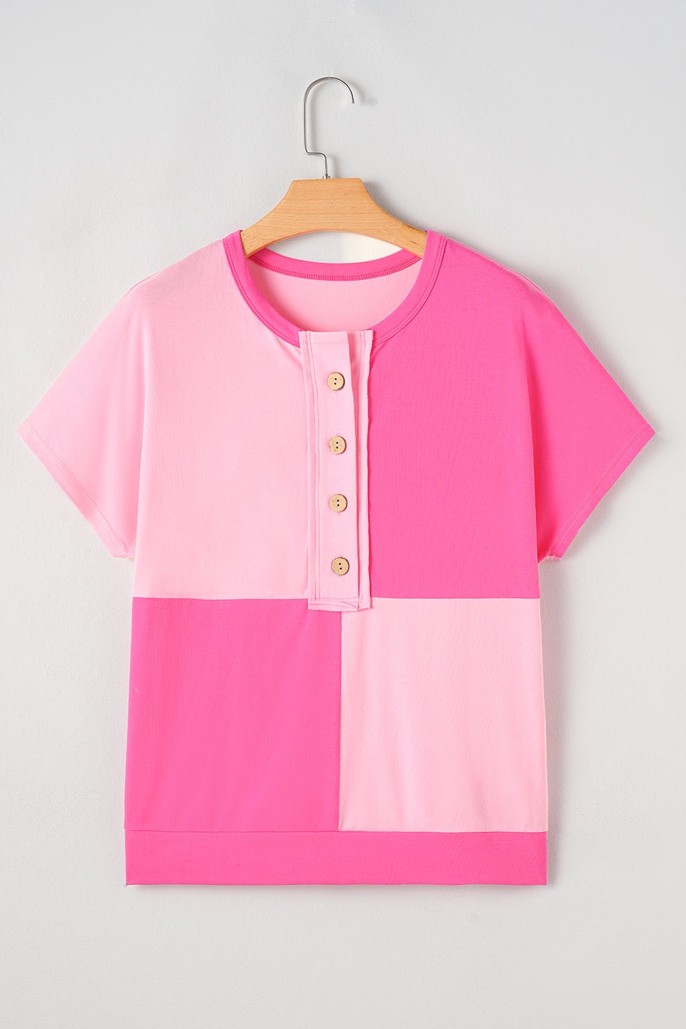 Colorblock Checker Half Button Henley T-Shirt