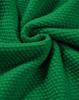Solid Textured Knit Split Cuff Drop Shoulder Sweater