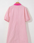 Stripe Patchwork Chest Pocket Mini Shirt Dress