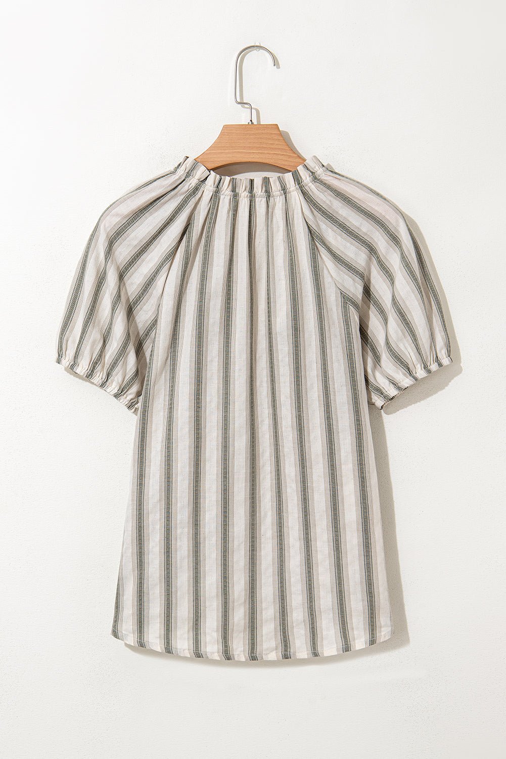 Stripe Frilled Tie-Neck Short Sleeve Blouse