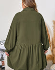 Plus Size Collared Half-Button Ruffle Hem Mini Dress