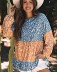 Cecilia Floral Ruffled Hem Round Neck Blouse