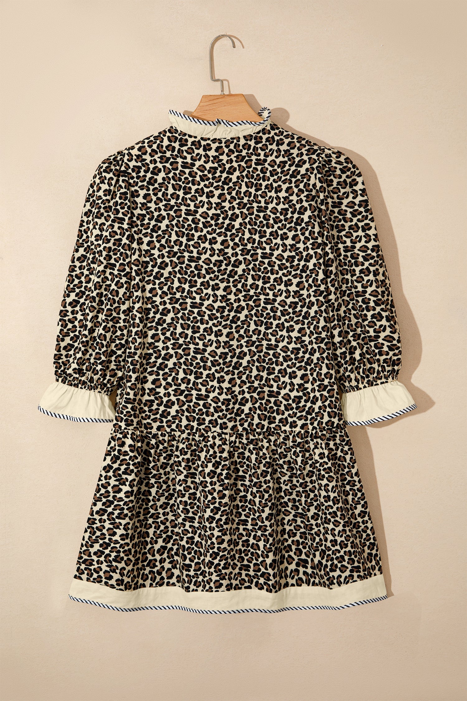 Leopard Stripe Colorblock Trim V-Neck Mini Dress