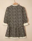 Leopard Stripe Colorblock Trim V-Neck Mini Dress