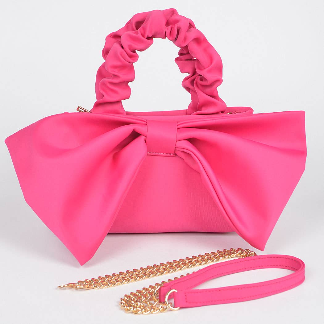 Nylon Top Handle Bag with Bow Front Clutch