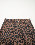 Leopard Denim Frayed Hem Midi Skirt