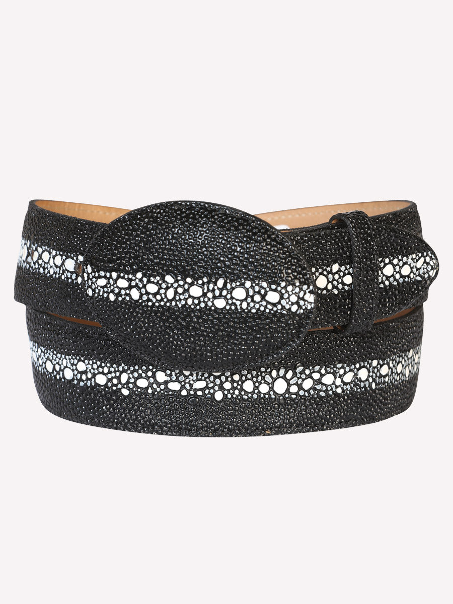 Men's Western Belt — Stingray Print Leather in Black