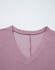 Plus Size Solid Corded Knit V-Neck T-Shirt