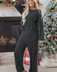 Leopard Corded Knit Top and Pants Set