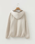 Leopard Contrast Drawstring Hood Drop Shoulder Top