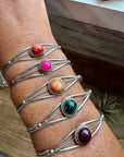 Multistone Cuff Bracelet – Malachite, Spiny Oyster, or Pink Opal – Sterling Silver - pick yours