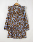 Floral Ruffle Shirt Collar Buttoned Long Sleeve Dress