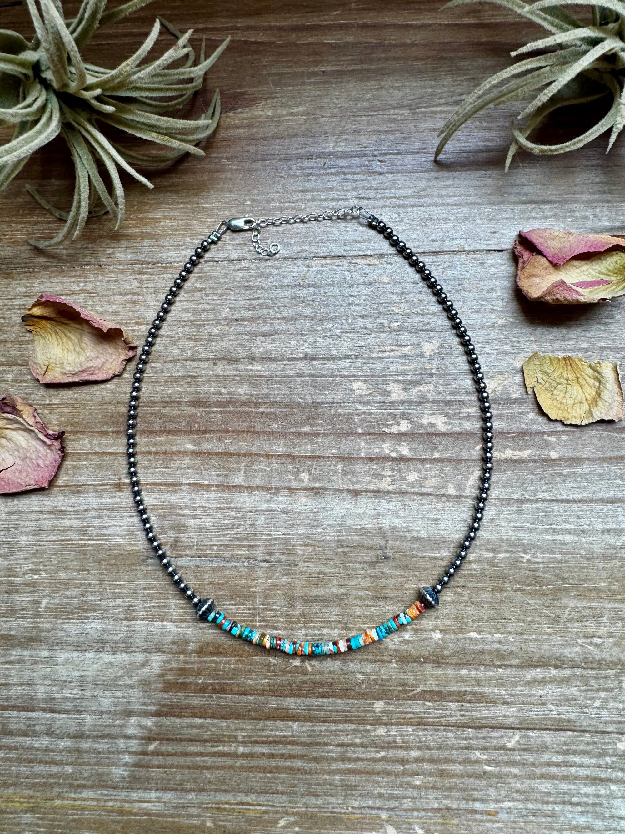 Sterling Silver Pearl Choker with Extra Turquoise &amp; Spiny Oyster