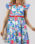 Floral Ric-Rac Flutter Sleeve V-Neck Dress