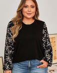 Plus Size Bow Tie Patchwork Long Sleeve Blouse