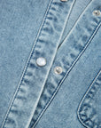 Denim Smocked Cuffs Shirt Mini Dress
