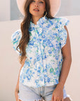 Floral Ruffle Sleeve Frilled Button-Up Shirt