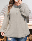 Plus Size Ribbed Knit Kangaroo Pocket Henley Top