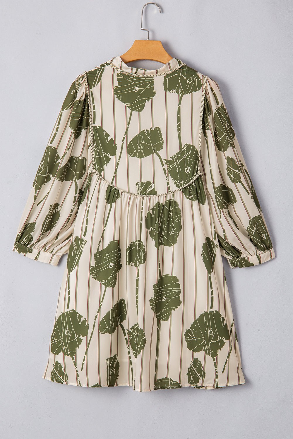 Angie Floral Striped Piping Puff Sleeve Dress