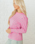 Stripe Textured Knit Round Neck Long Sleeve Top