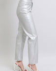 Tummy Control Metallic Silver Faux Leather Straight