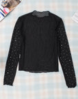 Rhinestone Sheer Mesh Long Sleeve Top