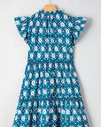 Floral Split Neck Ruffle Short Sleeve Dress
