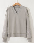 Western Aztec Embroidered Sleeve V-Neck Sweatshirt