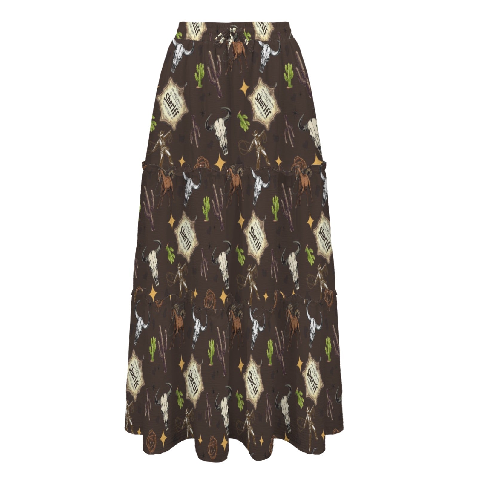 Baha Ranch Western Symbols Tiered Prairie Maxi Skirt
