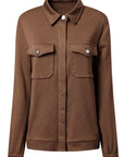 Solid Flap Pocket Shirt Collar Zip Up Jacket