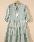 Stripe Tassel Tie-Neck Ruffle Tiered Dress