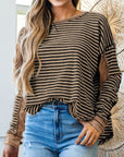 Stripe Thermal Knit Drop Shoulder Top