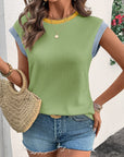 Colorblock Corded Knit Crew Neck Tee
