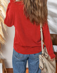 Corded Knit Half-Button Collared Top