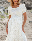 Floral Frilly Shirred Bodice Tiered Maxi Dress