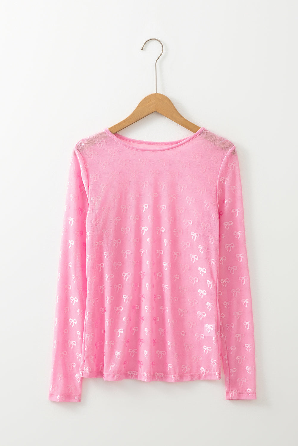 Bow Mesh Long Sleeve Top