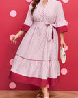 Plus Size Pinstripe Ruffle Hem Midi Dress