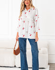 Cherry Frilled Collar 3/4 Sleeve Babydoll Blouse