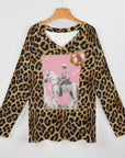 Baha Ranch Retro Pop Western Leopard Cowgirl Long Sleeve Top