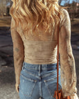 Lace Mesh Crochet Long Sleeve Blouse