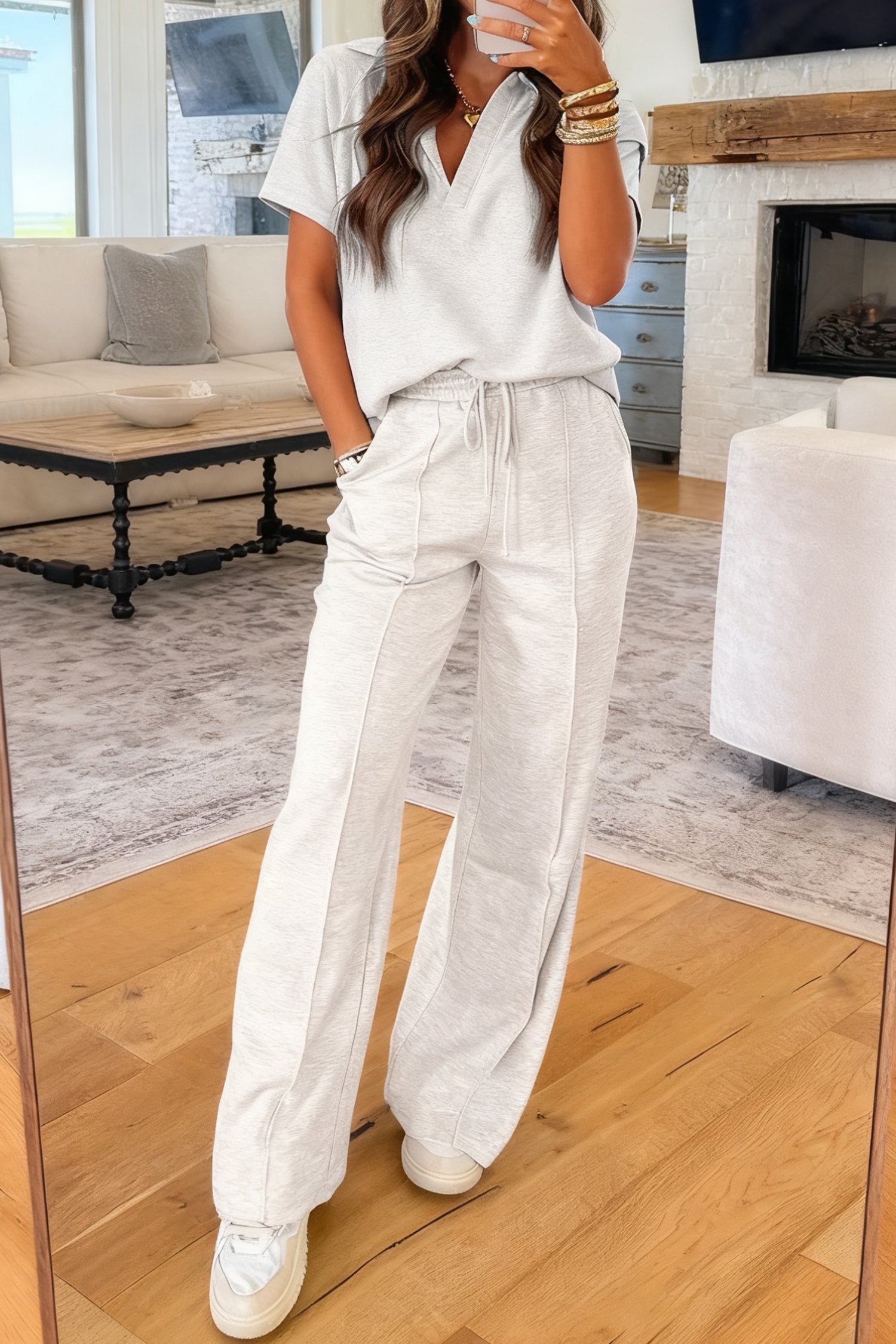 Solid Sporty Polo Tee &amp; Drawstring Pants Set