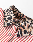 Stripe Leopard Patchwork Long Sleeve Buttoned Shirt