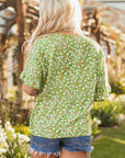 Floral Ruffle Sleeve V-Neck Blouse