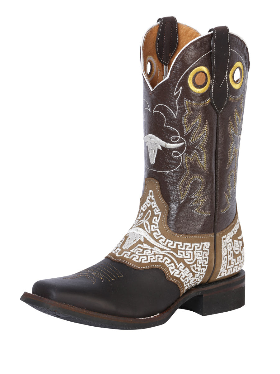 El General Rodeo Boot — Crazy Dark Brown with Embroidery